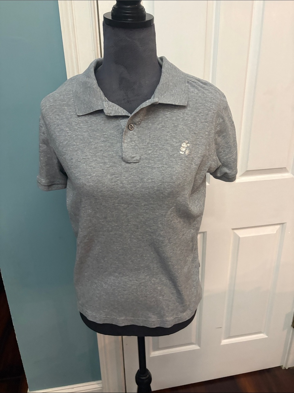 Disney Heather Gray Polo with Subtle Mickey Logo
